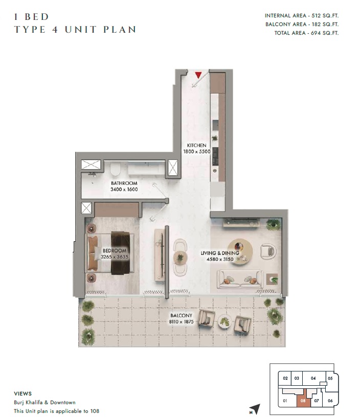 Neoterra Elmora Residence 1 Bed Layout