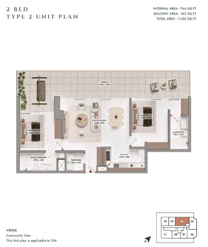 Neoterra Elmora Residence 2 Beds Layout