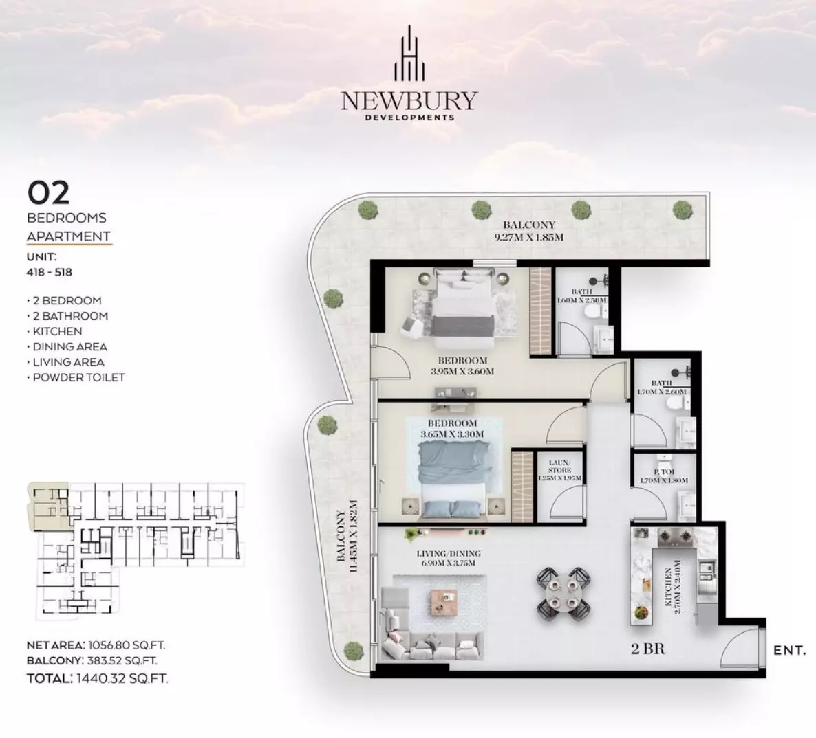 2 Beds 1440 Sq. Ft. Apartment in Newbury Chapter 01