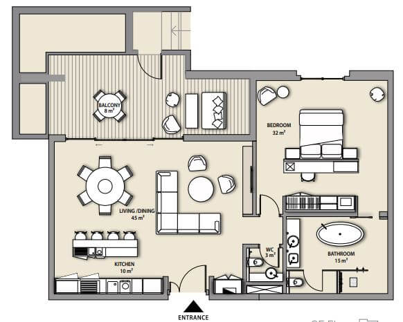 Nikki Beach Residences 1 Bed Layout