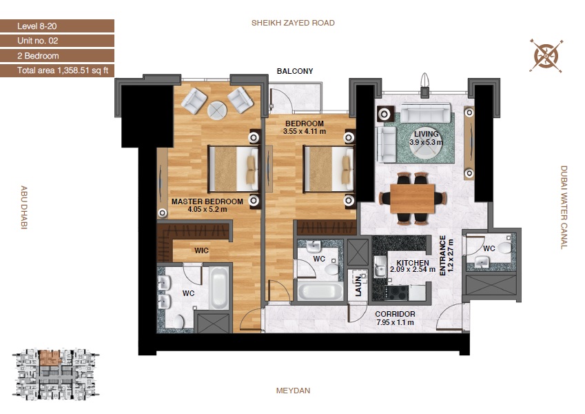 2 Beds 1359 Sq. Ft. Apartment in Noora Tower