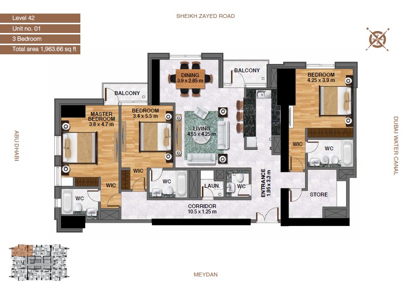 3 Beds 1963 Sq. Ft. Apartment in Noora Tower