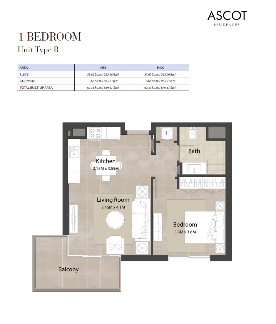 1 Bed 649 Sq. Ft. Apartment in Nshama Ascot Residences