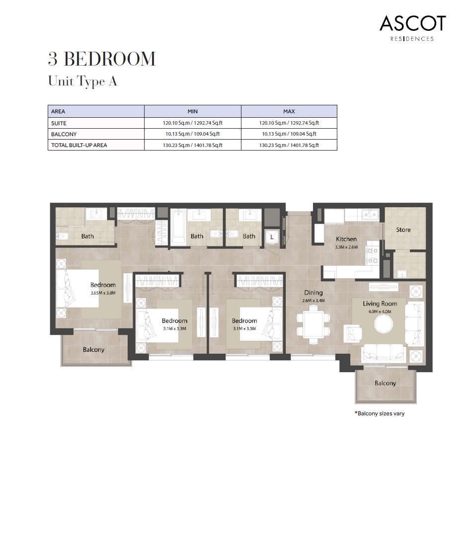 3 Beds 1402 Sq. Ft. Apartment in Nshama Ascot Residences