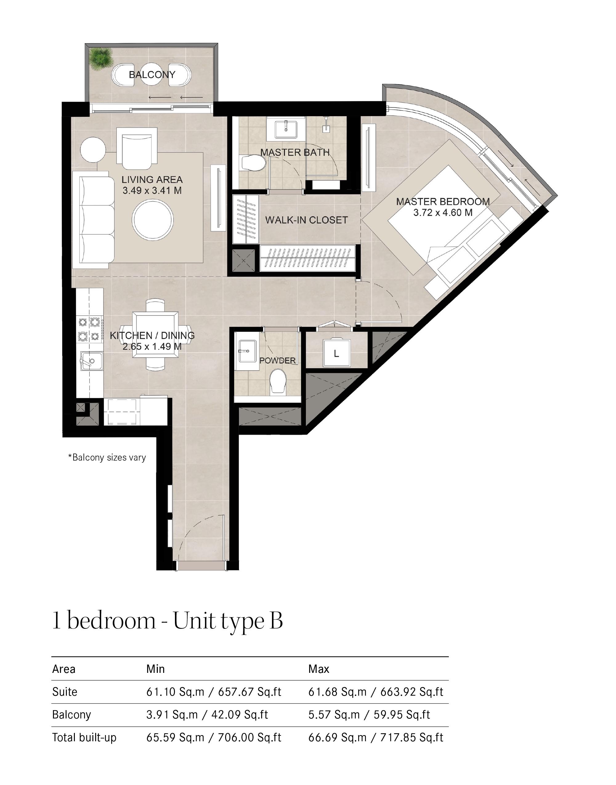 Nshama Baltimore 1 Bed Layout
