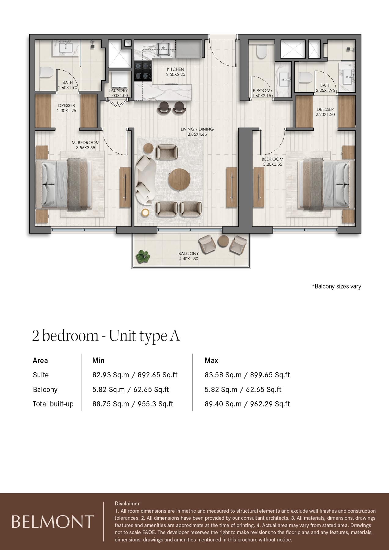 2 Beds 962 Sq. Ft. Apartment in Nshama Belmont