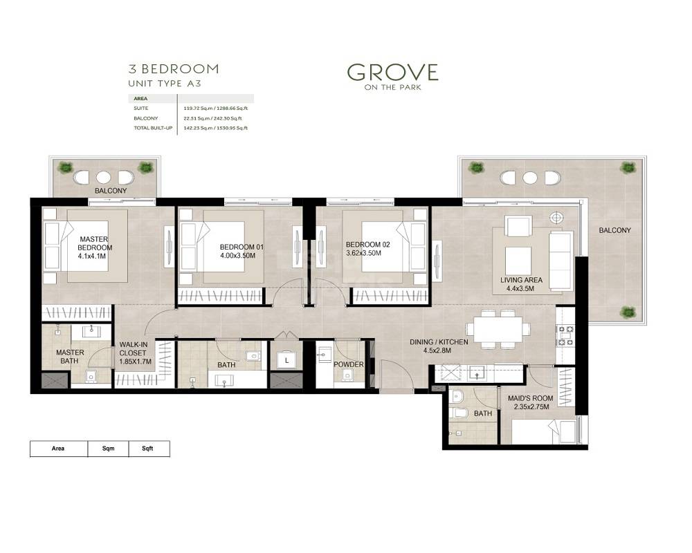 3 Beds 1531 Sq. Ft. Apartment in Nshama Grove On The Park