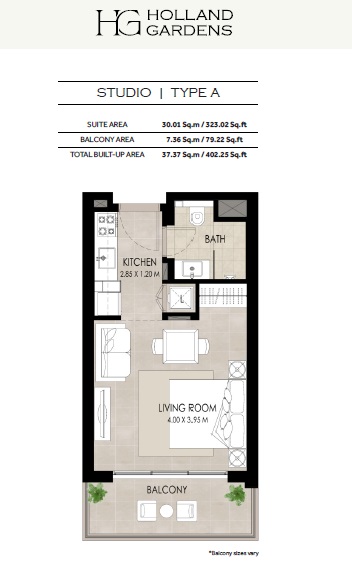402 Sq. Ft. Studio in Nshama Holland Gardens Apartments