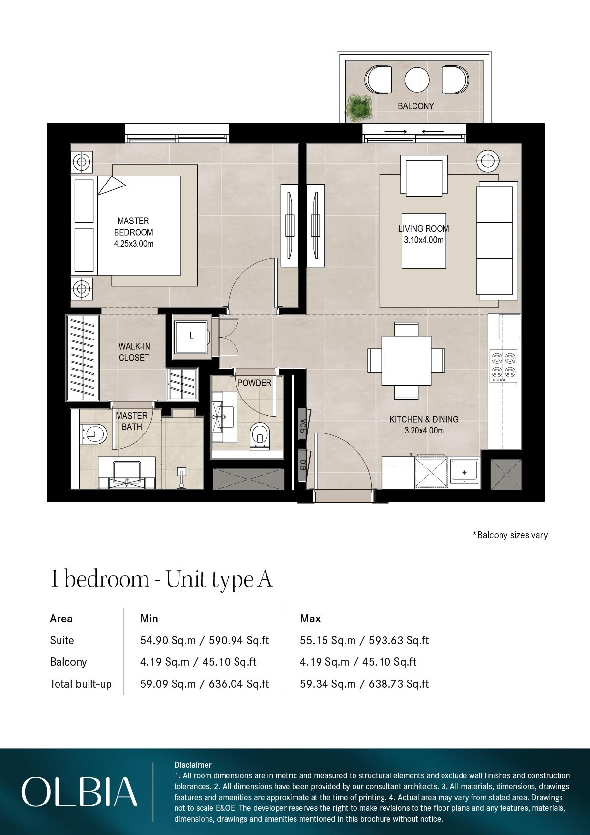 Nshama Olbia 1 Bed Layout