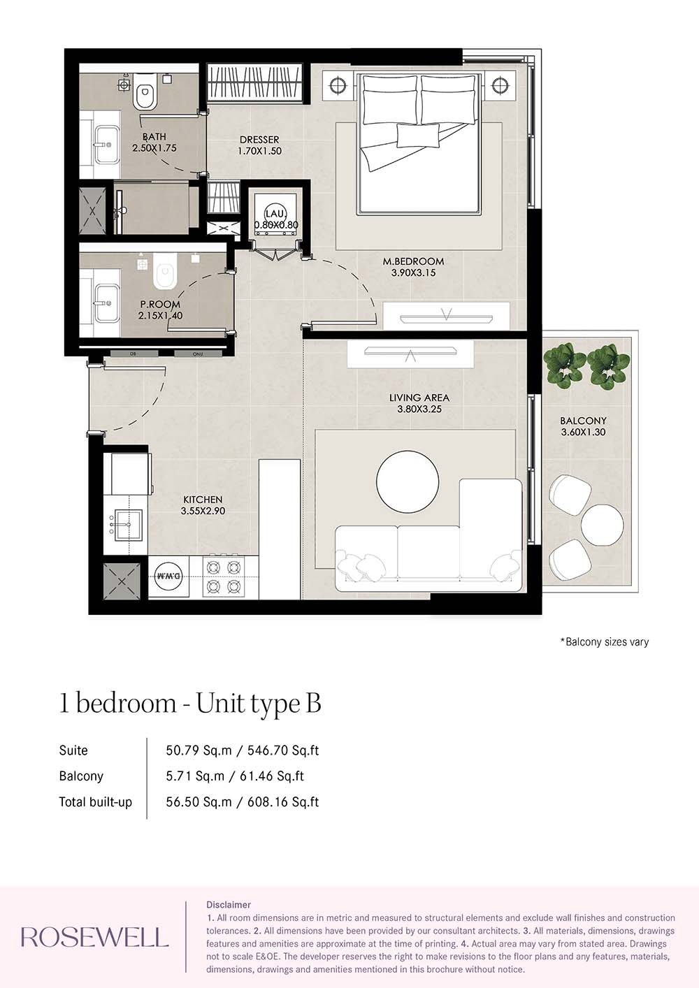 Nshama Rosewell 1 Bed Layout