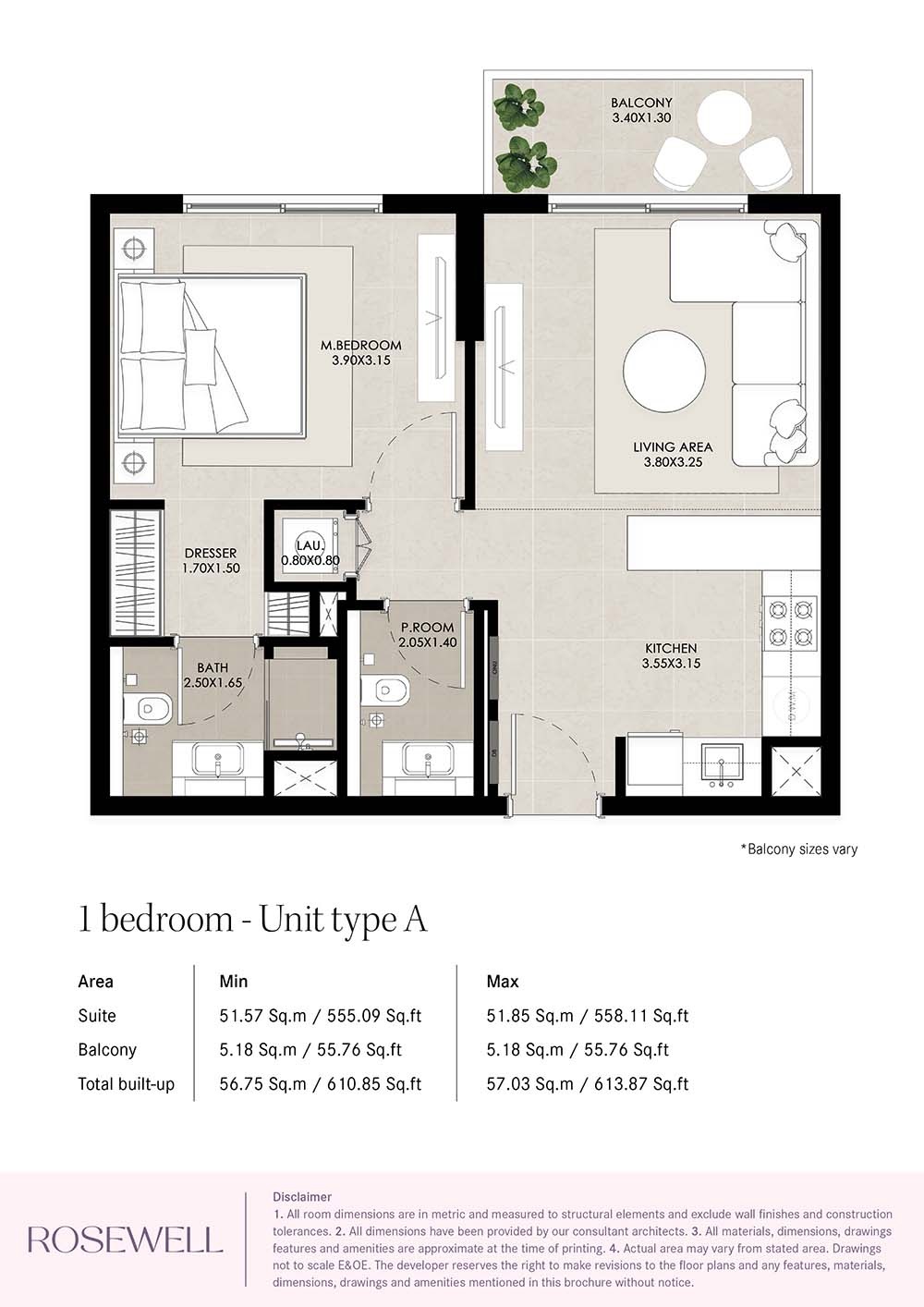 Nshama Rosewell 1 Bed Layout