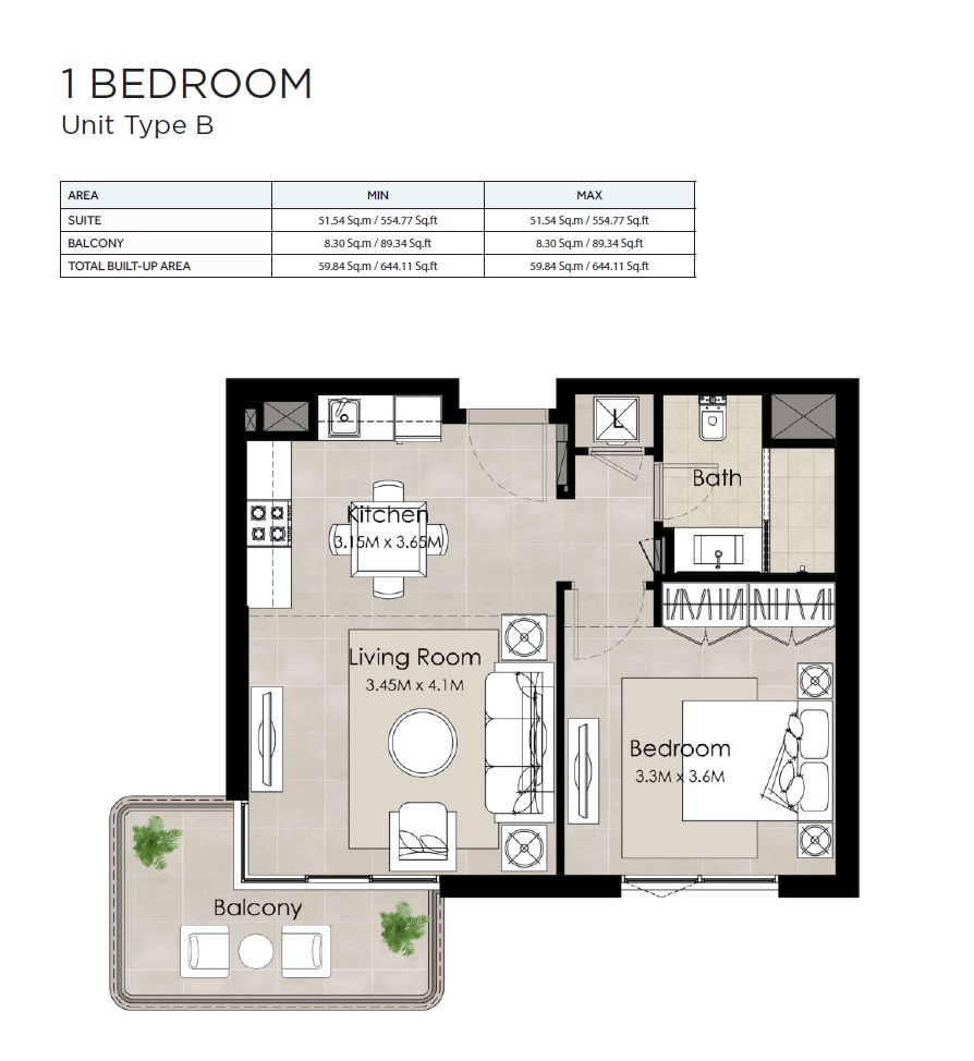 Nshama The Diplomat Residences 1 Bed Layout