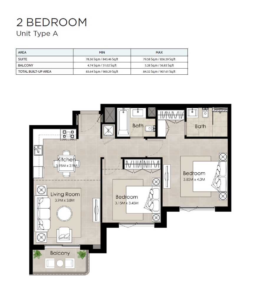 Nshama The Diplomat Residences 2 Beds Layout