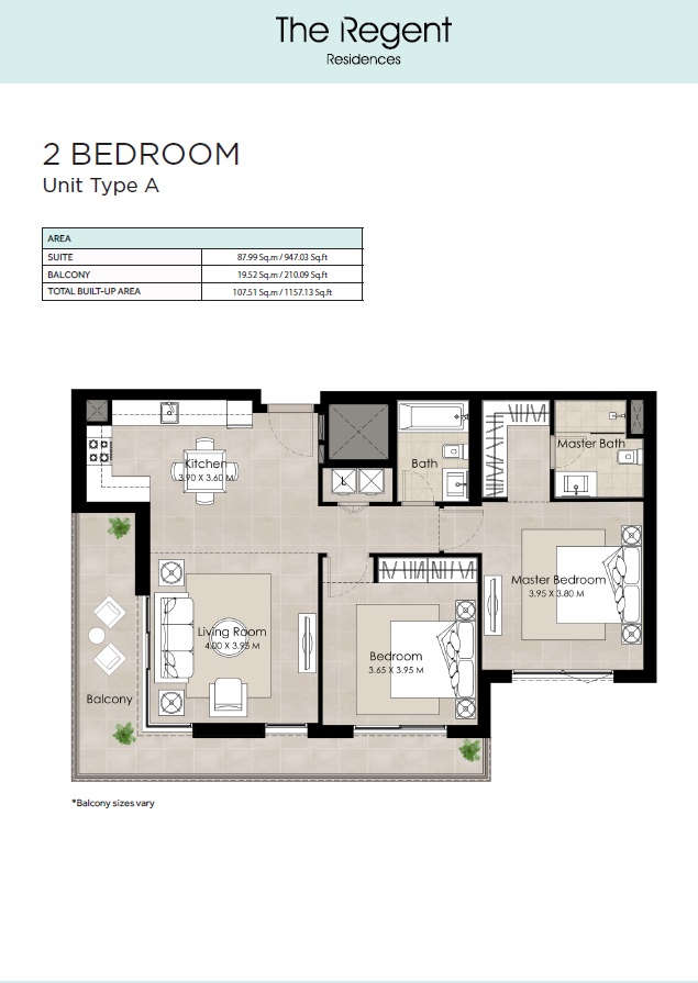 Nshama The Regent Residences 2 Beds Layout