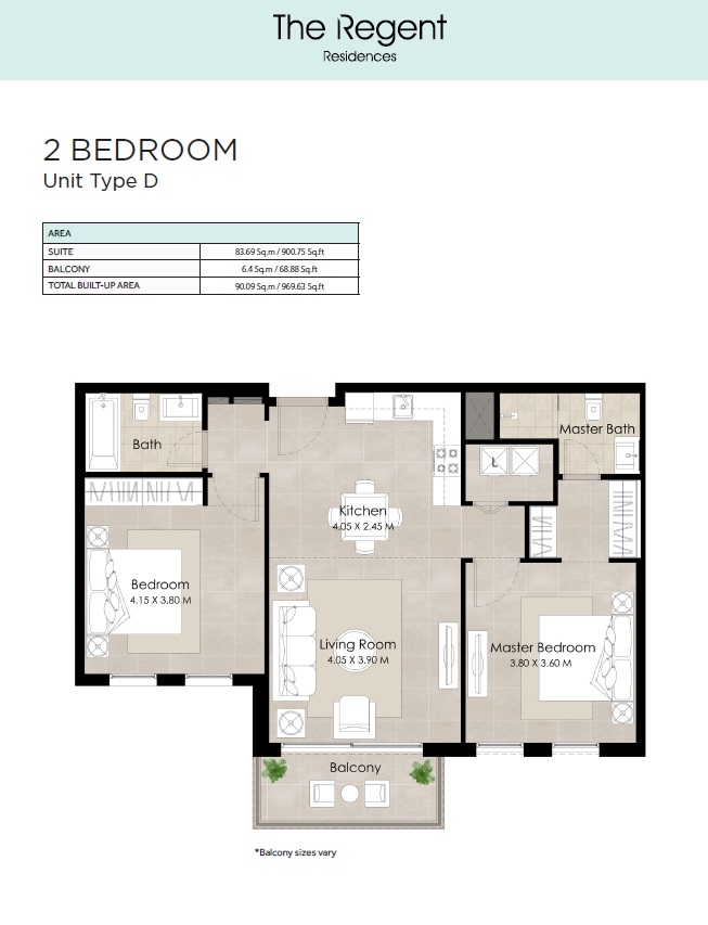 Nshama The Regent Residences 2 Beds Layout