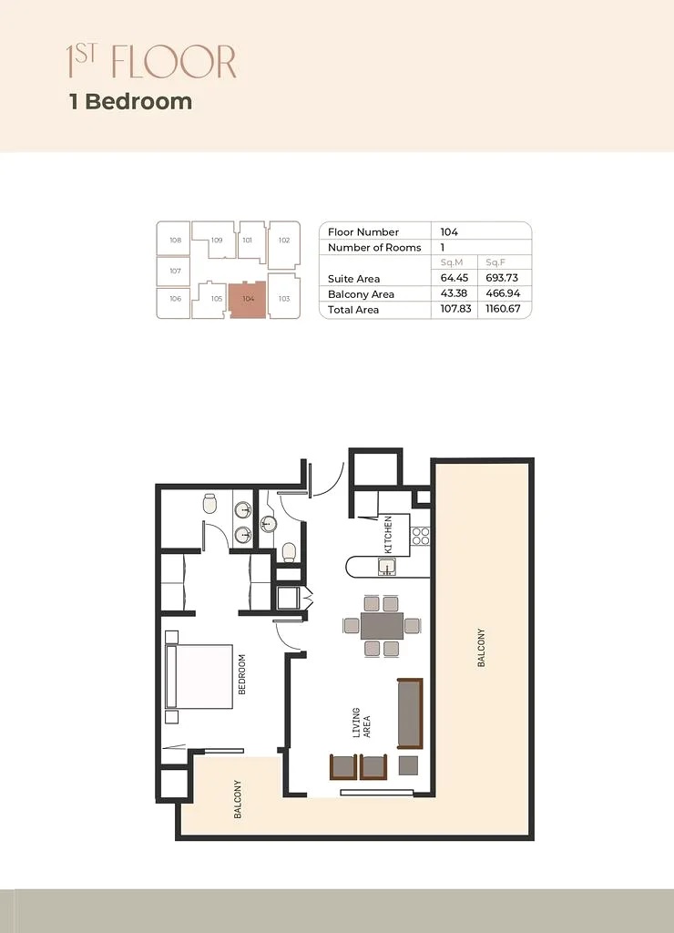 Nuri Sukoon 1 Bed Layout