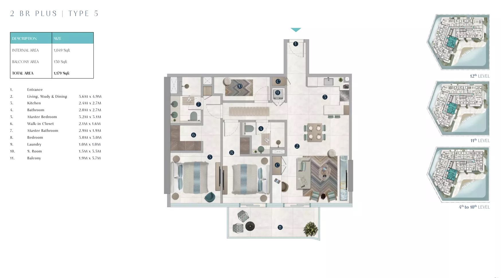 Octa Isle 2 Beds Layout