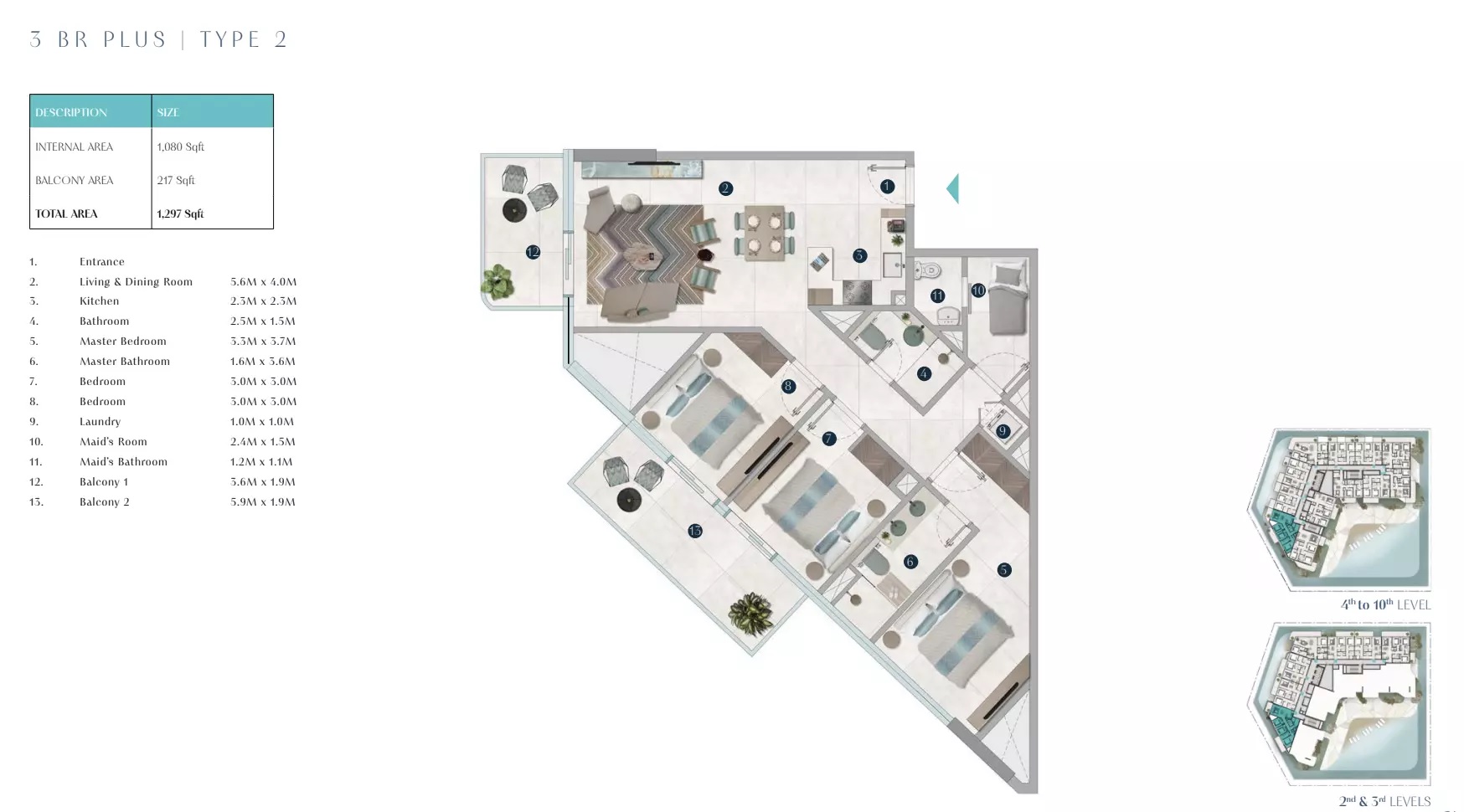 Octa Isle 3 Beds Layout