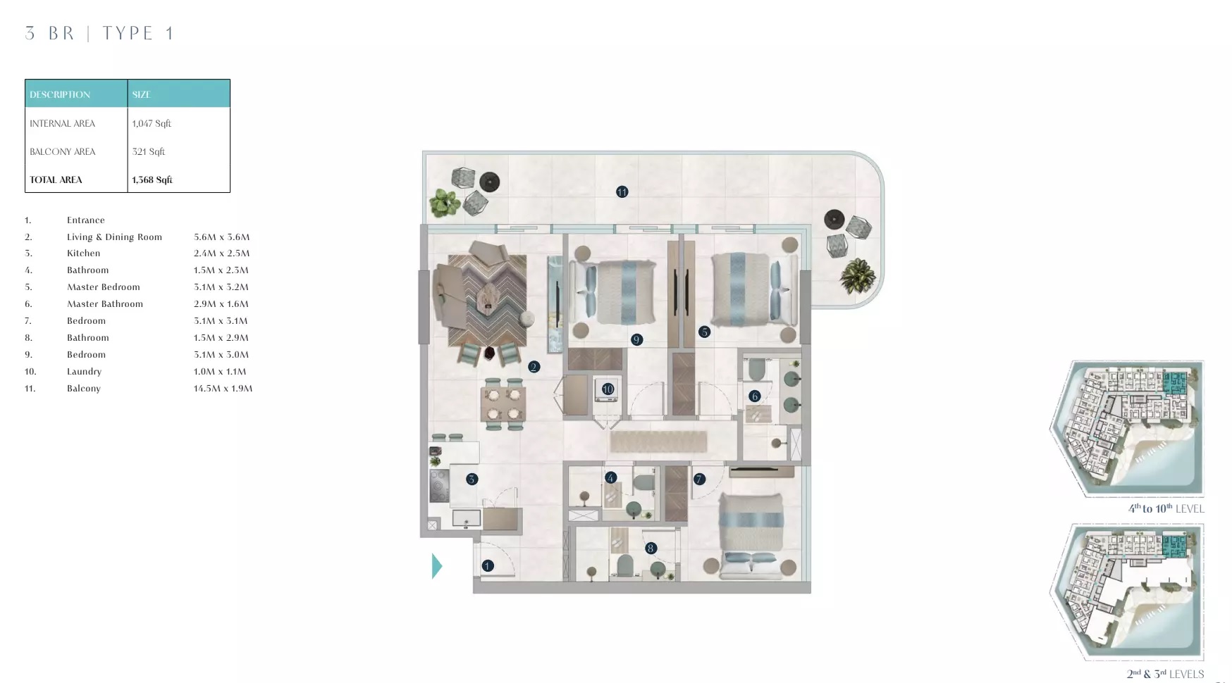 Octa Isle 3 Beds Layout