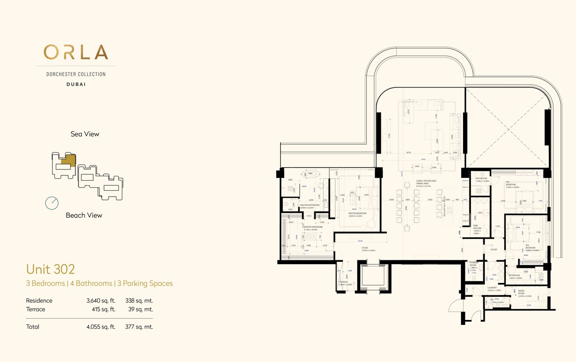 Omniyat Orla 3 Beds Layout