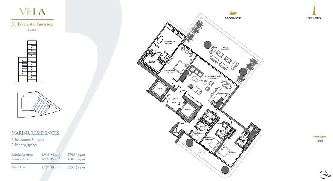 Omniyat Vela Residences 3 Beds Layout