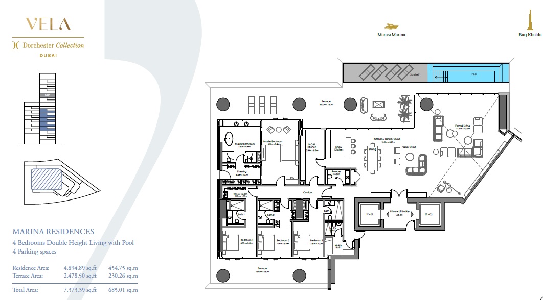 4 Beds 7373 Sq. Ft. Apartment in Omniyat Vela Residences