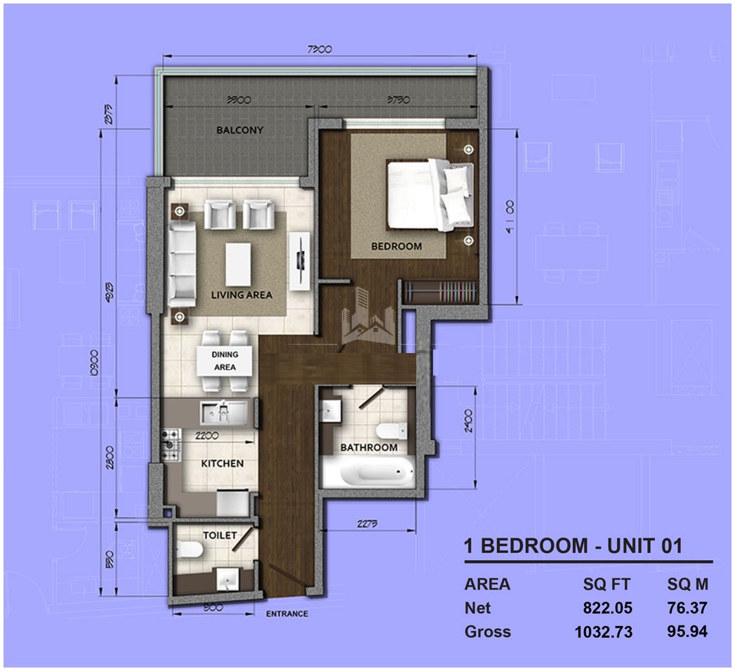 Orion Residences 1 Bed Layout