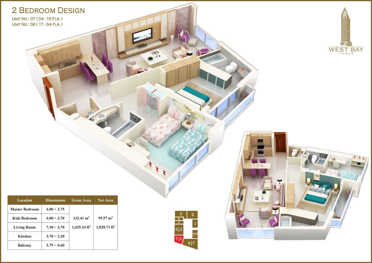 Orion West Bay Tower 2 Beds Layout