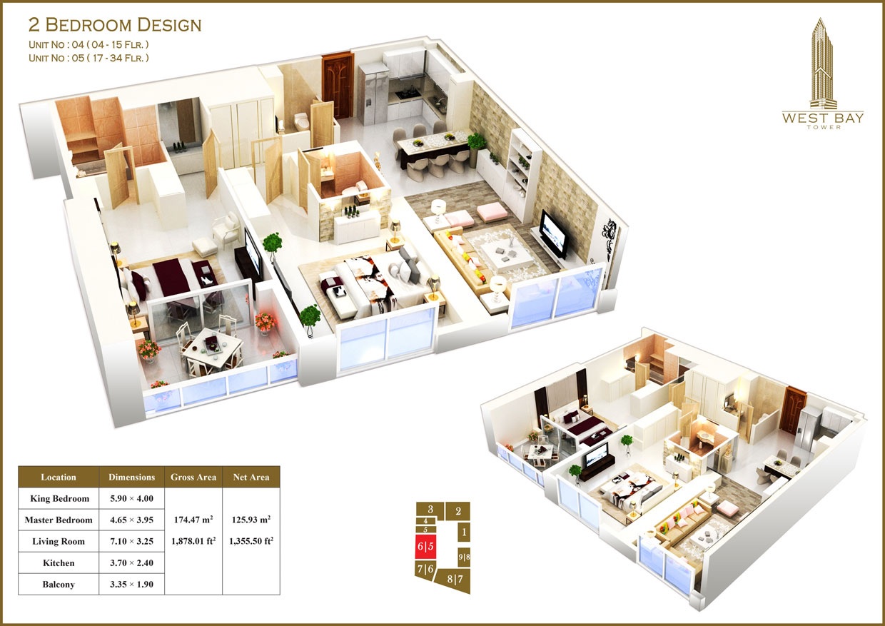 Orion West Bay Tower 2 Beds Layout
