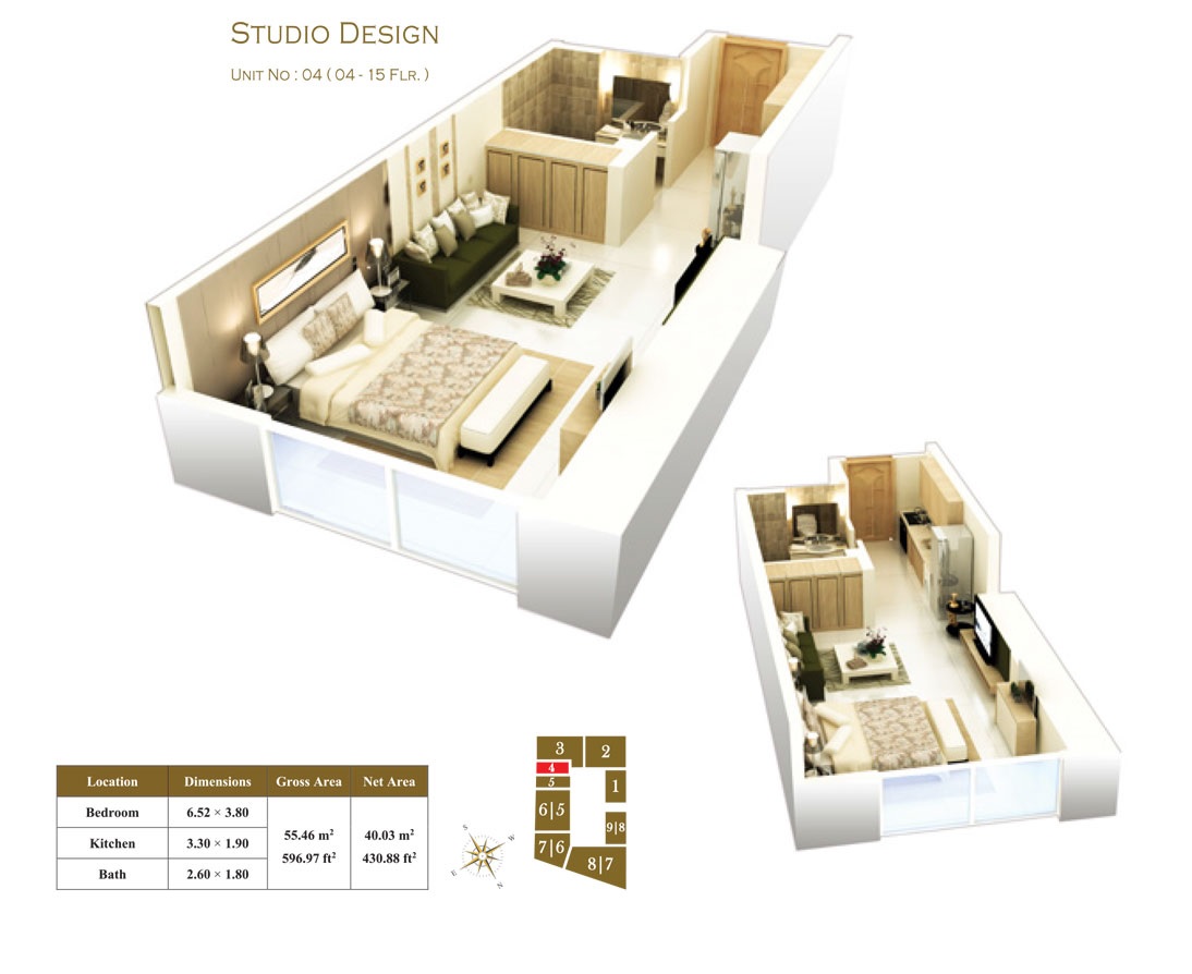 Orion West Bay Tower Studio Layout