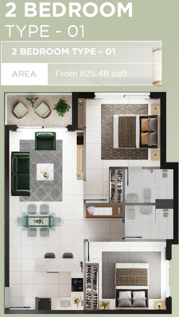 ORO24 Torino 2 Beds Layout