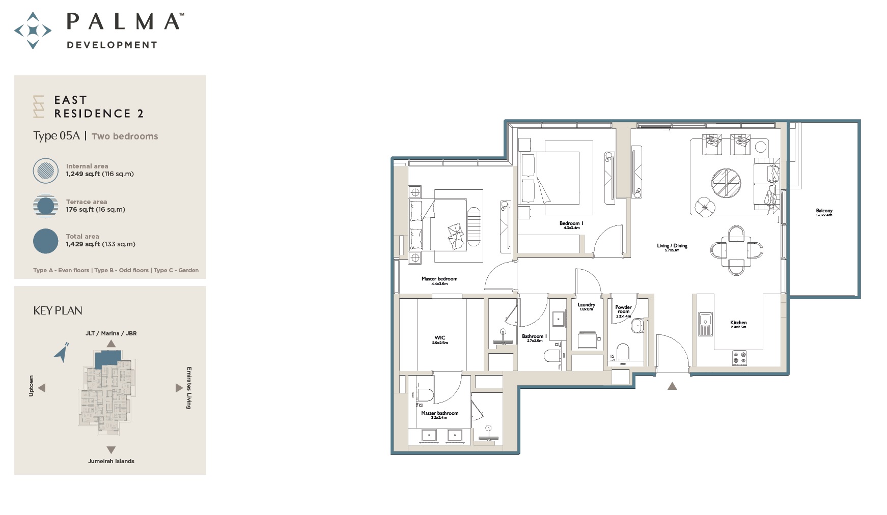 1 Bed 1429 Sq. Ft. Apartment in Palma East Residence