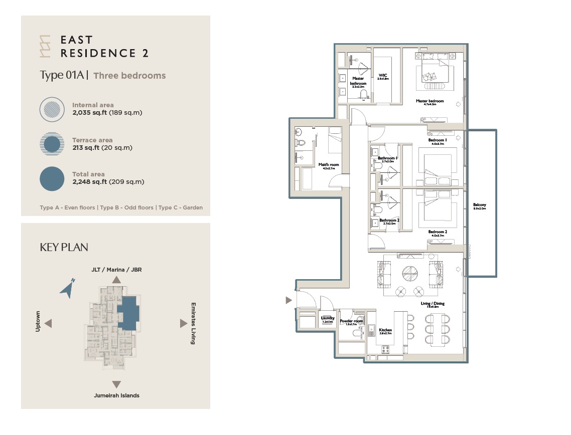 2 Beds 2248 Sq. Ft. Apartment in Palma East Residence