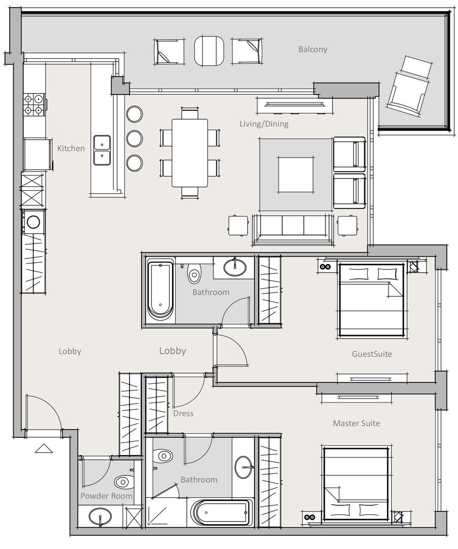 Park One by Swiss Property 2 Beds Layout