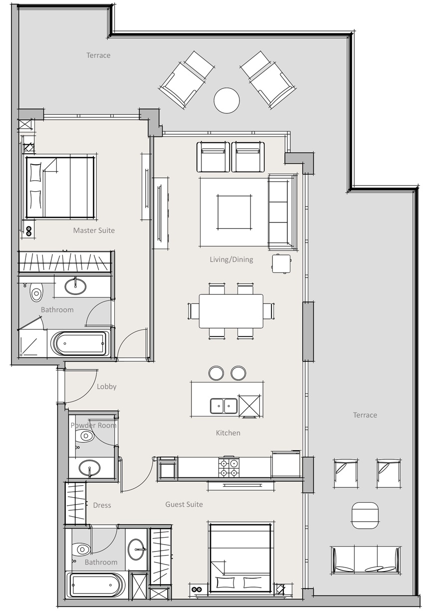 Park One by Swiss Property 2 Beds Layout