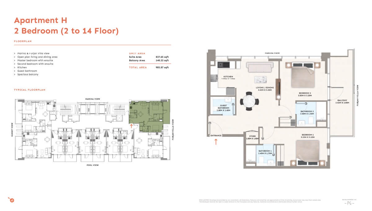 PG One 2 Beds Layout