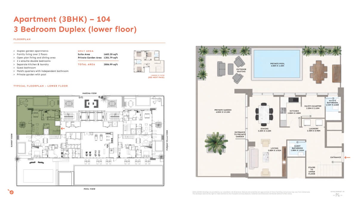 PG One 3 Beds Layout