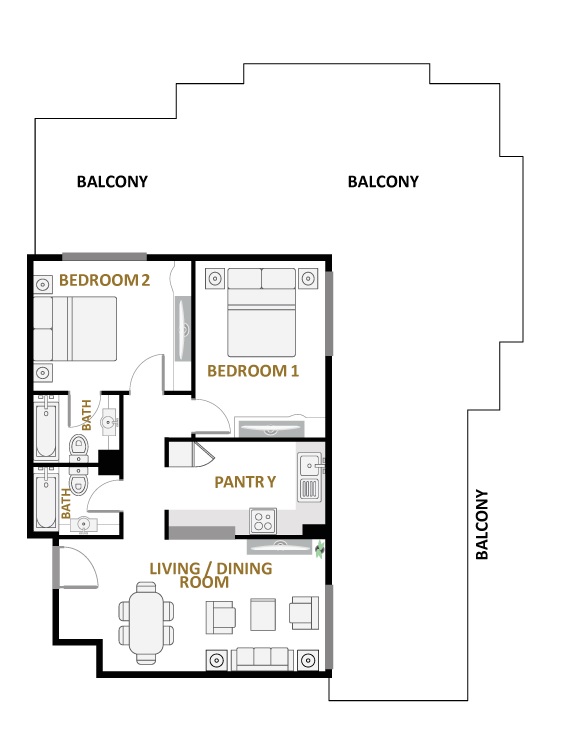 Plazzo Heights 2 Beds Layout