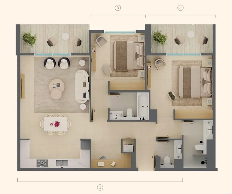 POB1 Serenova 2 Beds Layout