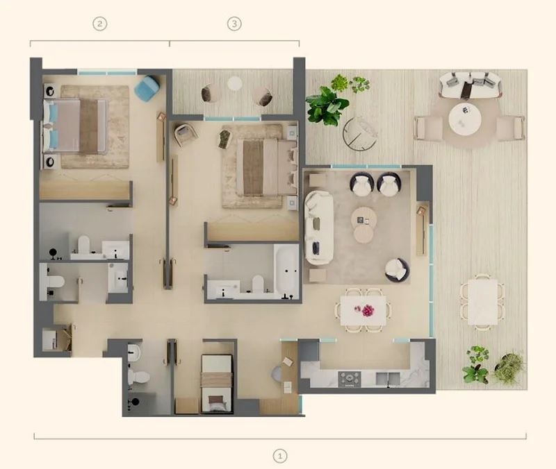 POB1 Serenova 3 Beds Layout