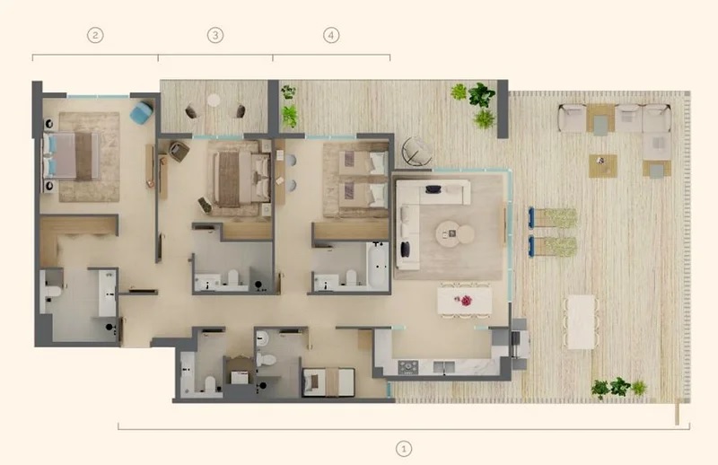 POB1 Serenova 3 Beds Layout
