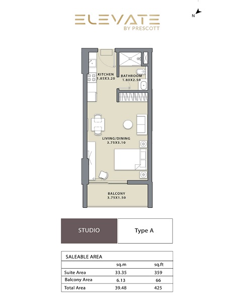 425 Sq. Ft. Studio in Prescott Elevate Apartments
