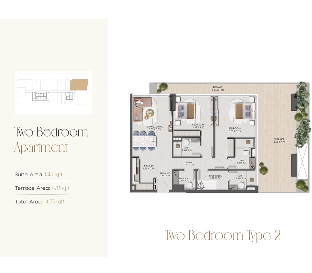Prescott Legado 2 Beds Layout