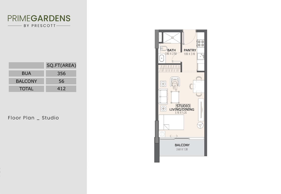 Prescott Prime Gardens Studio Layout