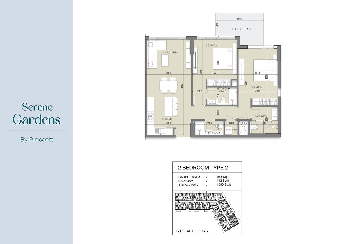 Prescott Serene Gardens 2 Beds Layout