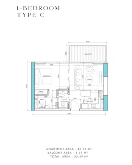 1 Bed 597 Sq. Ft. Apartment in Prestige One The Waterway