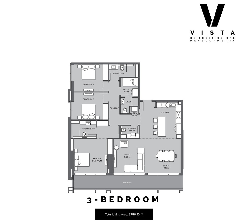 3 Beds 1757 Sq. Ft. Apartment in Prestige One Vista