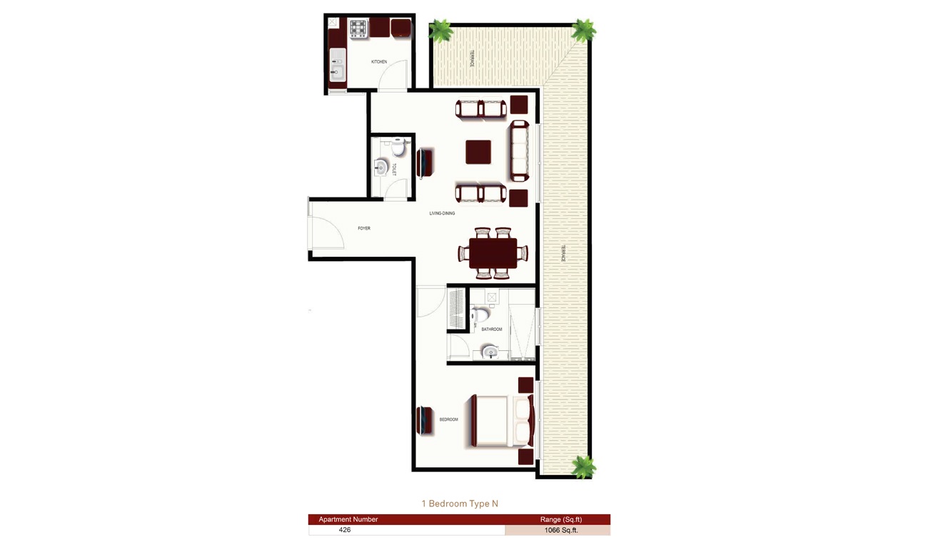 Prime Views 1 Bed Layout
