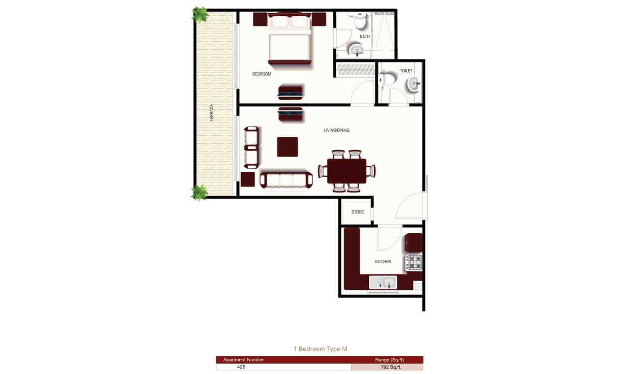 Prime Views 1 Bed Layout
