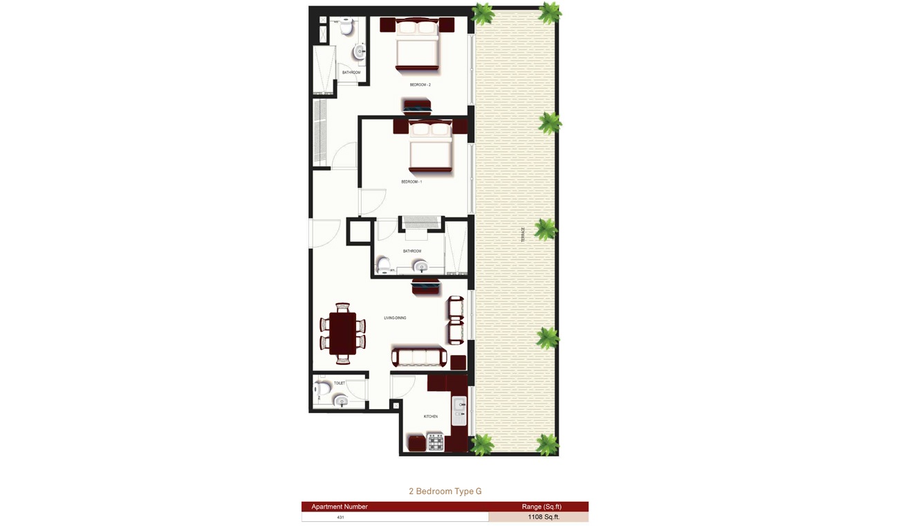 Prime Views 2 Beds Layout